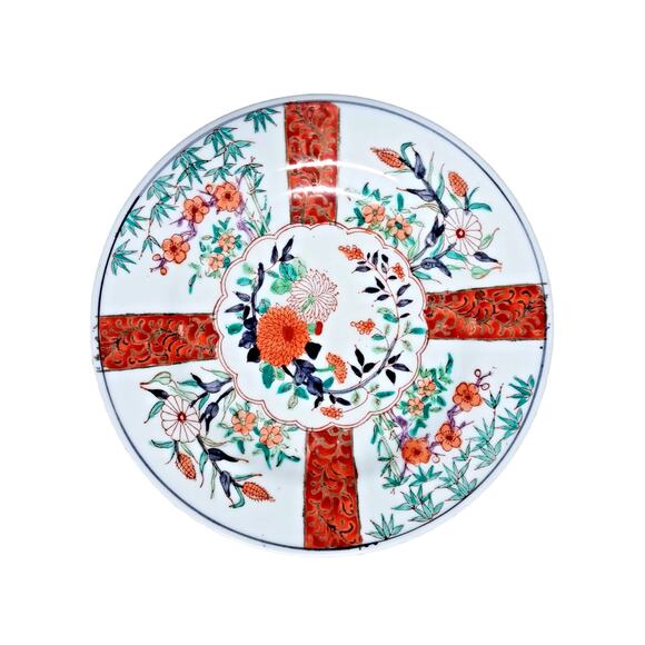 Asian Inspired Imari Style Decorative Plate Orange Blue Green Floral Design 7" - Picture 3 of 7